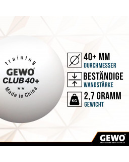 72 BALLES DE TENNIS DE TABLE GEWO TRAINNING CLUB BLANCHE